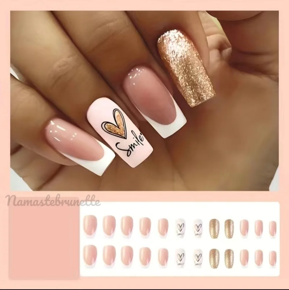 2/$16 Glitter Hearts French Manicure Press On Nails